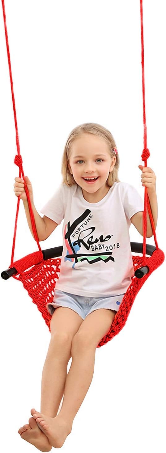 Swing Seat for Kids Heavy Duty Rope Play Secure Children Swing Set,Perfect for Indoor,Outdoor,Playground,Home,Tree,with Snap Hooks and Swing Straps,440 lbs Capacity,Red