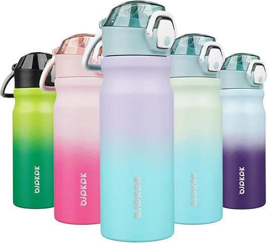 BJPKPK Water Bottle with Straw 18oz Insulated Water Bottles Reusable Stainless Steel Metal Thermal Flask with Leak Proof Lockable Lid and Carry Handle,Lavender Green