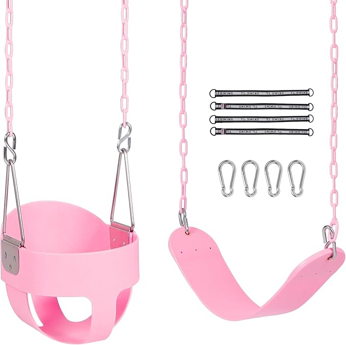 RedSwing High Back Full Bucket Swing with Heavy Duty Swing Seat Combo Pack (Triangle and Chain Dip), Tree Straps Included, Pink