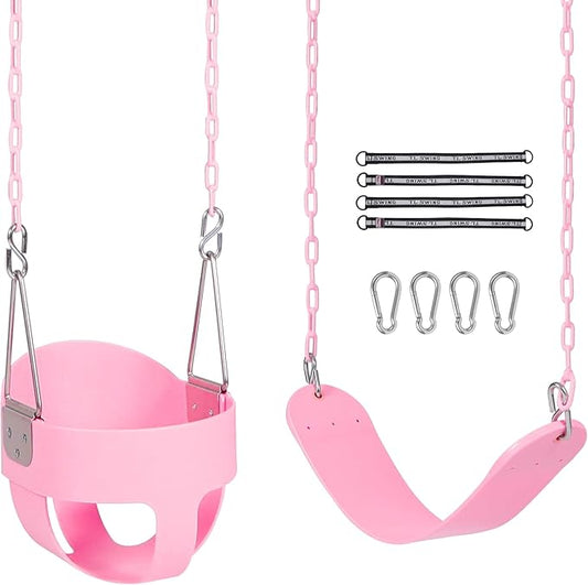RedSwing High Back Full Bucket Swing with Heavy Duty Swing Seat Combo Pack (Triangle and Chain Dip), Tree Straps Included, Pink