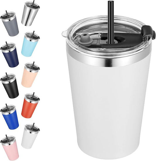 VEGOND 12oz Tumbler Stainless Steel Tumbler bulk Vacuum Insulated Double Wall Travel Tumbler with Lid and Straw Reusable Tumbler, White 1 Pack