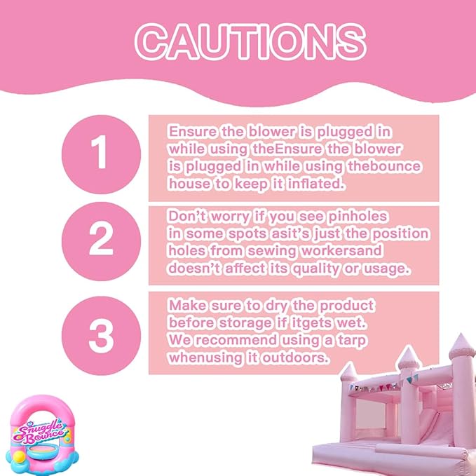 13FT 100% PVC Pink Bounce House Inflatable Bouncer with Air Blower Indoor and Outdoor Large Bouncing Castle Party Supplies & Holiday Decorations Easy to Install