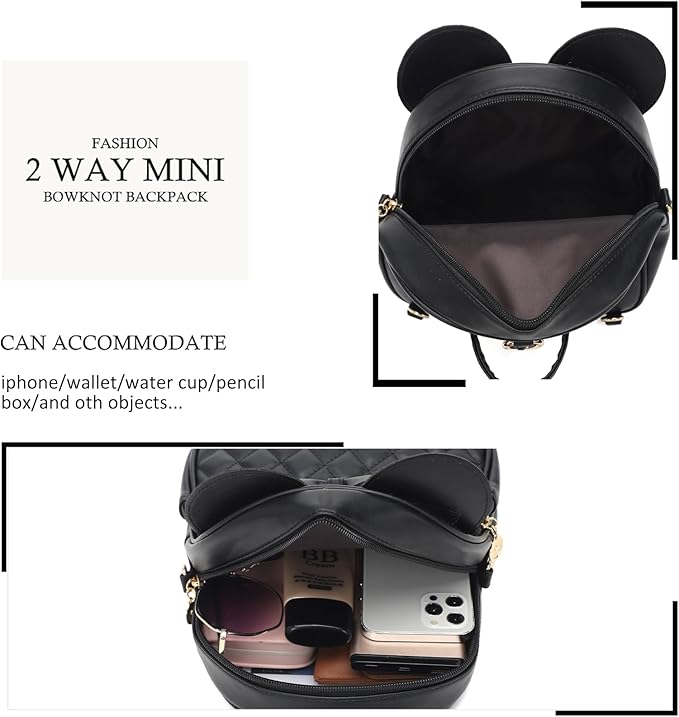 KL928 Girls Mini Backpack Bowknot Polka Dot Cute Small Daypacks Convertible Shoulder Bag Purse for Women