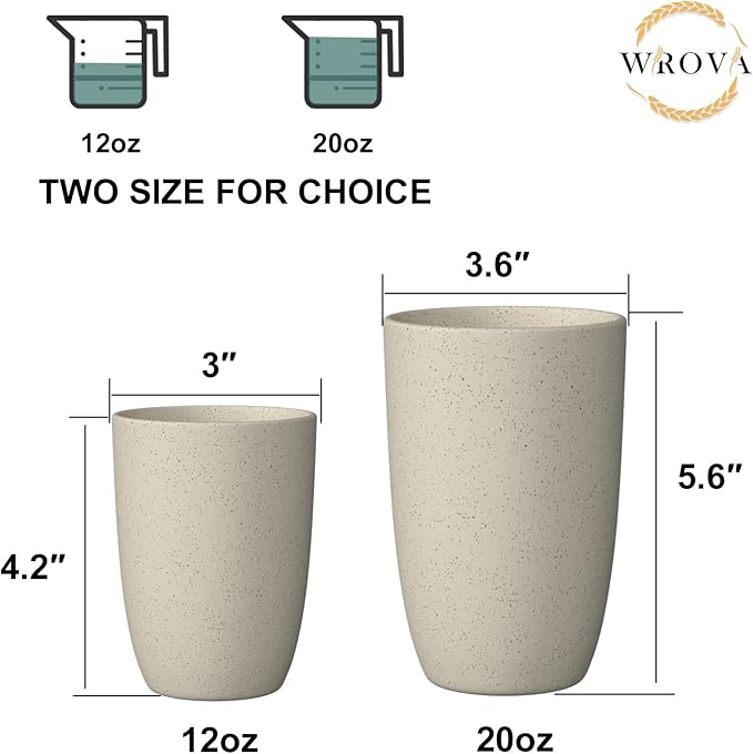Wheat Straw Cups 6 PCS Good Alternative to Plastic Reusable Cups 12 oz Unbreakable Drinking Cup Reusable Dishwasher Safe Water Plastic Glasses Beige