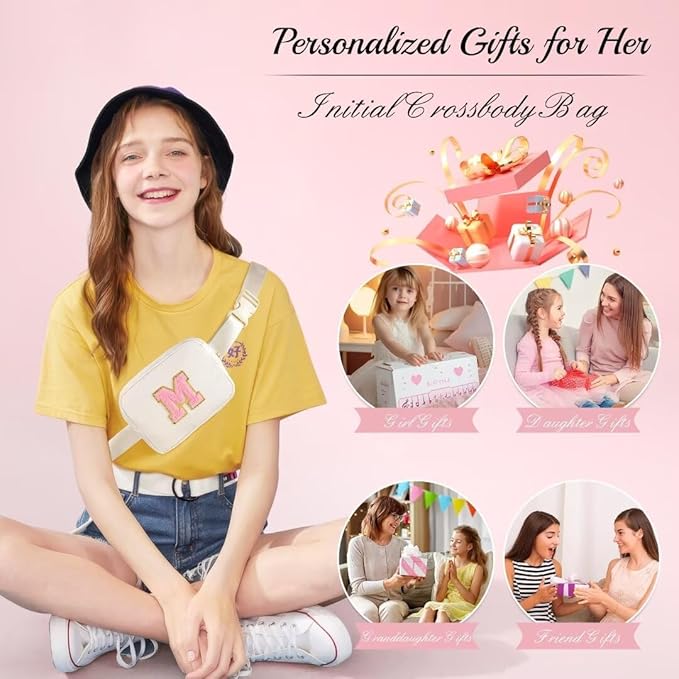 YOOLIFE Personalized Gifts for Women - Cross Body Bag for Woman, Initial Belt Bag Khaki Fanny Pack Crossbody Bags for Women Travel Gifts for Women E