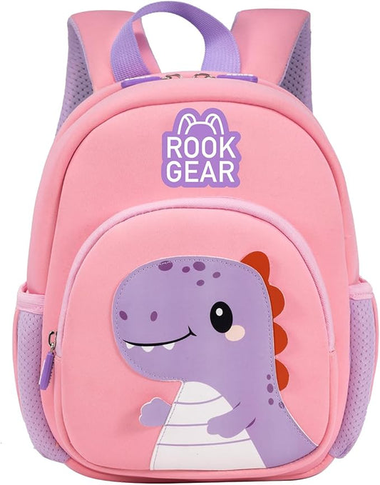 Lightweight and breathable children's dinosaur schoolbag, made of SBR diving fabric, suitable for kindergarten backpacks (pink, Large)