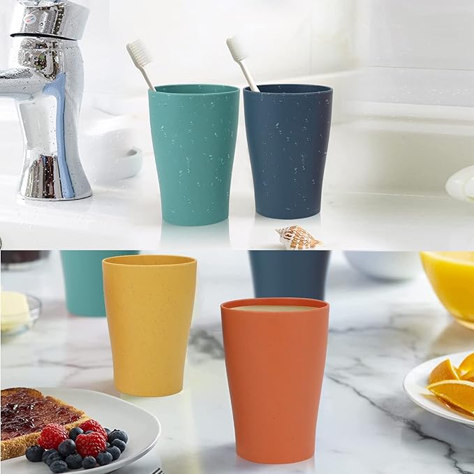 Homienly Wheat Straw Cups Set of 8 Unbreakable Drinking Cups Reusable Dishwasher Safe Water Glasses Kids Size (8 OZ)