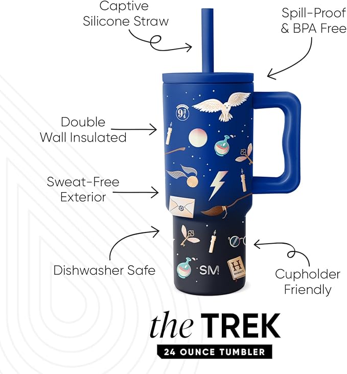 Simple Modern Harry Potter Kids 24 oz Tumbler with Handle and Silicone Straw Lid | Spill Proof and Leak Resistant | Reusable Stainless Steel Bottle | Gift Boys Girls | Trek Collection | Magical Mashup