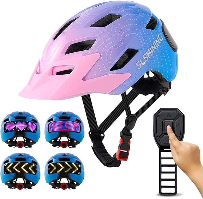 Kids Helmet - Toddler Bike Helmet with LED Turnning/Stop Signals & Customizable Display - Breathable Lightweight Boy/Girl Helmet for Skateboard, Roller Skate, Scooter