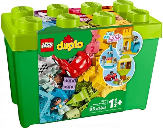 LEGO DUPLO Classic Deluxe Brick Box 10914 Starter Set - Features Storage Box, Bricks, Duplo Figures, Dog, and Car, Creative Play, Great Early Learning Toy for Toddlers Ages 18+ Months