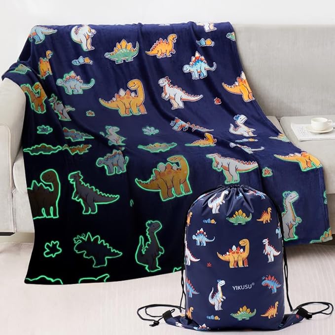 Glow in The Dark Dinosaur Blanket, Dinosaur Gifts Toys for Boys Kids, Best Christmas Birthday Valentine's Day Easter Presents for Kids Age 1-12 Year Old, Child Toddler Teen Soft Cozy Throw 50"x60"