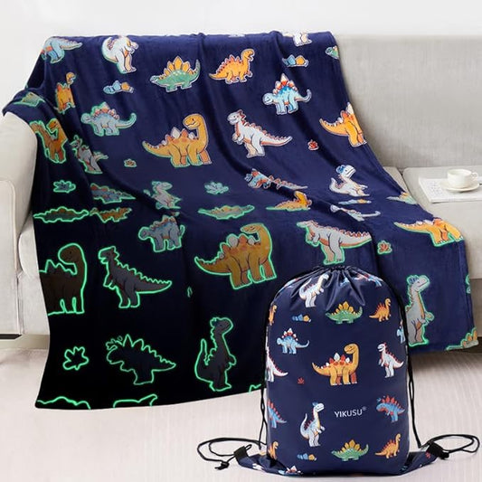 Glow in The Dark Dinosaur Blanket, Dinosaur Gifts Toys for Boys Kids, Best Christmas Birthday Valentine's Day Easter Presents for Kids Age 1-12 Year Old, Child Toddler Teen Soft Cozy Throw 50"x60"