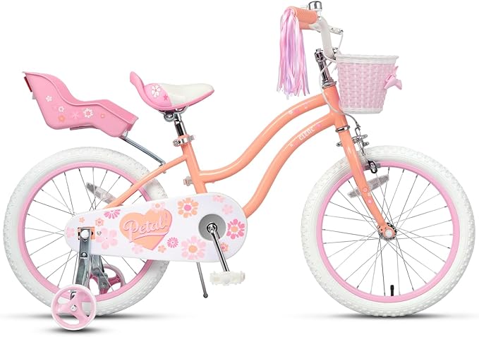 Glerc Petal Girls Bike, 12-18 Inch Kids Bike for Ages 2-9 Years Old Children, Princess Style Kids Bicycle with Training Wheels & Basket & Streamers, Multiple Colors