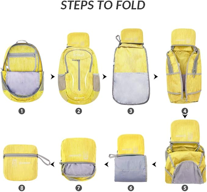 ZOMAKE 25L Ultra Lightweight Packable Backpack, Foldable Hiking Backpacks Water Resistant Small Folding Daypack for Travel(Yellow)