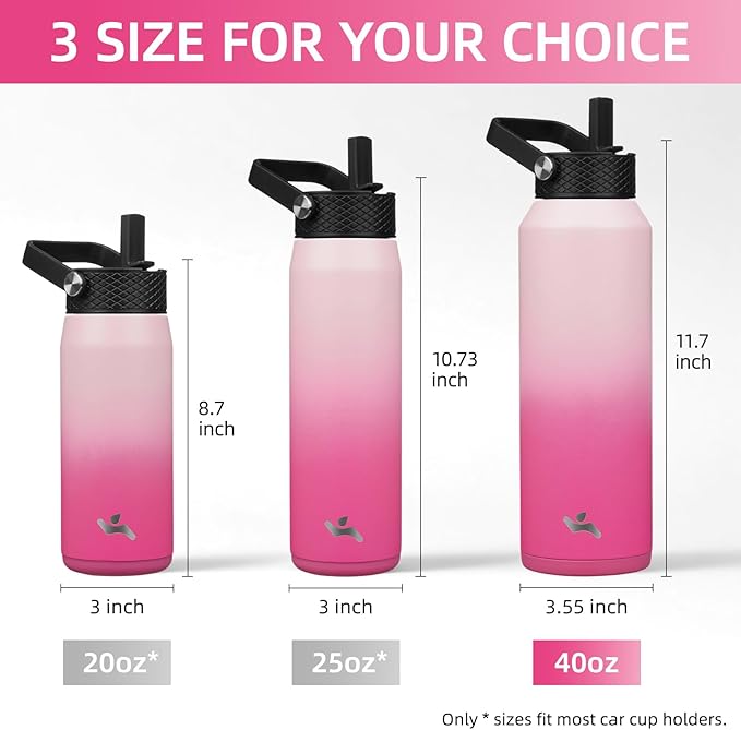 40oz Insulated Stainless Steel Water Bottle with Straw and 3 Lids, BPA-Free Sports Water Bottle,travel water bottle,Cherry Blossom