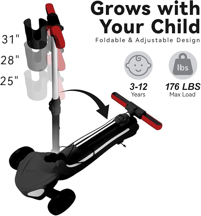 3 Wheel Electric Scooter for Kids Ages 3-10, w/Storage Basket, LCD Screen, Full Body Lights Up, Wide Deck, 5Mph Safe Speed, 90min Riding, Balance Foldable Kick Scooter for Boys & Girls