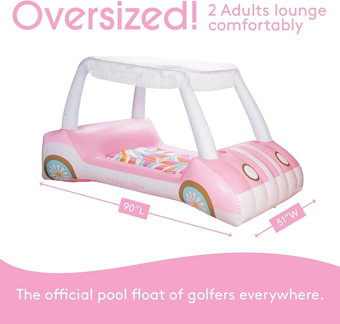 FUNBOY & Malibu Barbie Luxury Inflatable Golf Cart Summer Pool Float - Land or Water Inflatable with Cup Holder