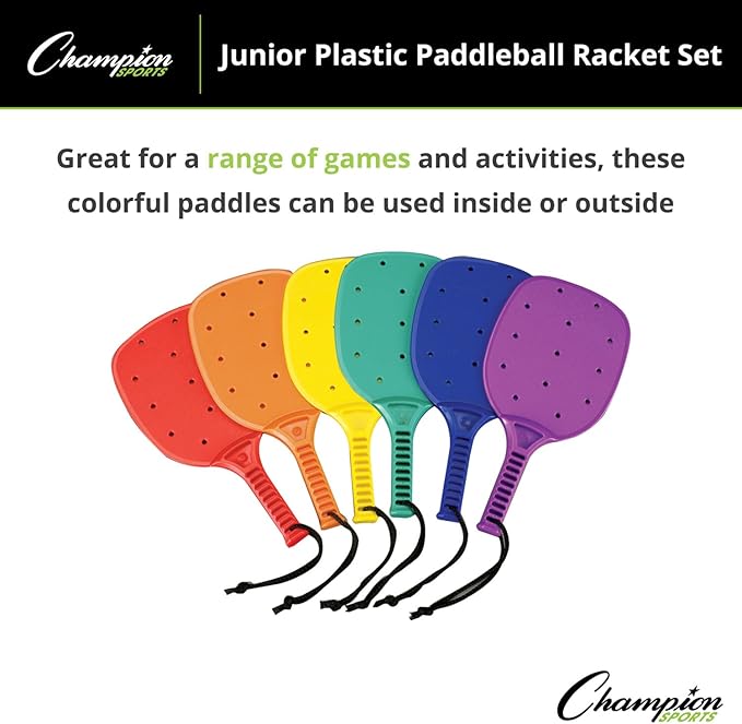 Champion Sports 14-inch Junior Plastic Paddleball Racket Set of 6 - Assorted Colors