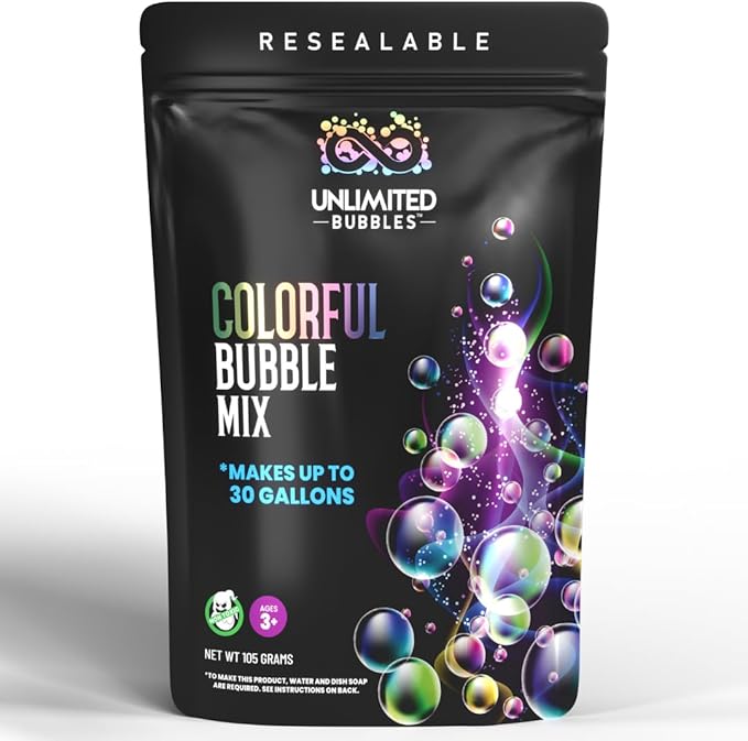Bubble Solution Mix: Makes up to 30 gallons of Bubble Liquid for Continuous Bubble Entertainment.