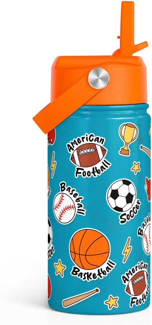 Sport Kids Water Bottle With Straw Lid 12oz Insulated Stainless Steel, Travel Tumbler, Gifts For Boys, Birthday, Christmas, Back To School
