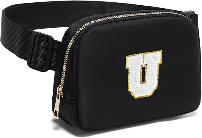 Gitus Birthday Gifts for 8 9 10 11 12 13 Year Old Girls Personalized Fanny Pack Crossbody Bags with Initial Letter Patch Belt Bag for Teen Girls Cute Trendy Stuff Travel Essentials (Black-U)