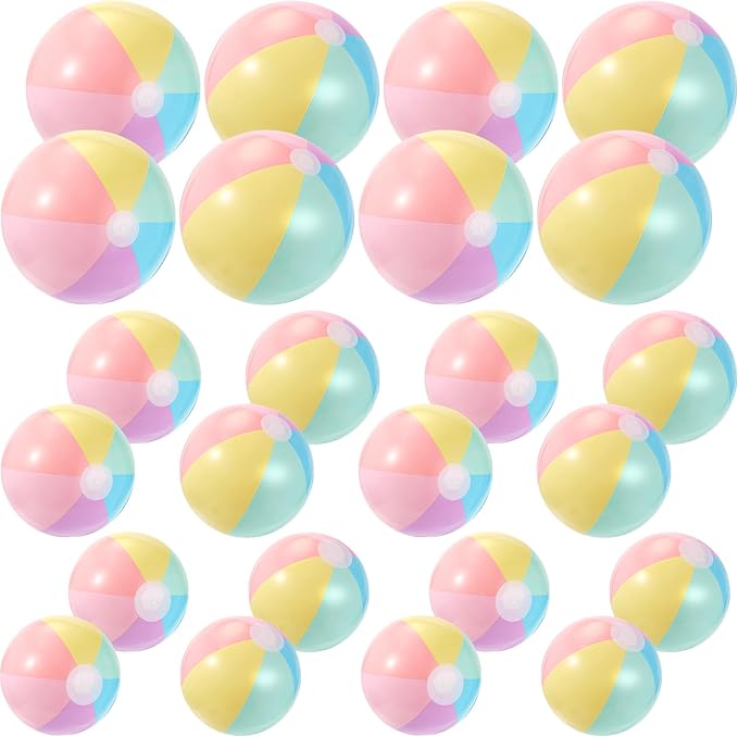 24 Pcs Inflatable Beach Balls Bulk Pastel Color Jumbo Big Macaron Beach Balls for Adults Summer Swimming Pool Water Games Party Favor(24,16,12 Inch)