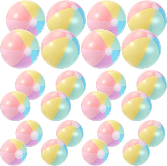 24 Pcs Inflatable Beach Balls Bulk Pastel Color Jumbo Big Macaron Beach Balls for Adults Summer Swimming Pool Water Games Party Favor(24,16,12 Inch)