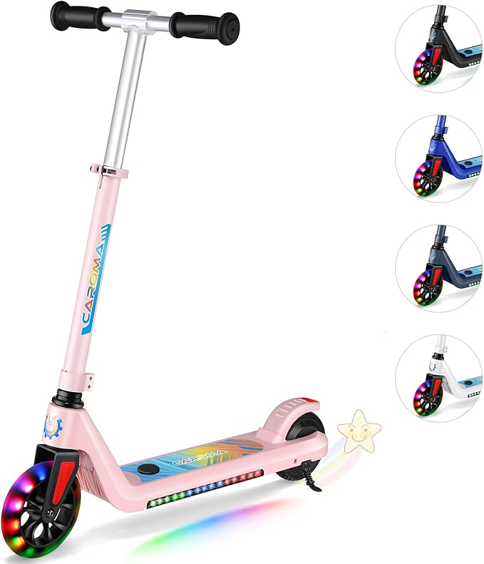 Caroma Electric Scooter for Kids Ages 6-14, 250W/180W/150W Motor & 15 Mph, 85 Mins Ride Time, Adjustable Height & Speed, LED Display, Kids Electric Scooter, Best Gifts for Boys & Girls