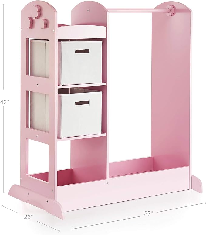 Guidecraft See and Store Dress-up Center – Pink: Pretend Play Costume Storage Wardrobe for Kids with Mirror & Shelves, Armoire with Bottom Tray, Toddlers Room Furniture