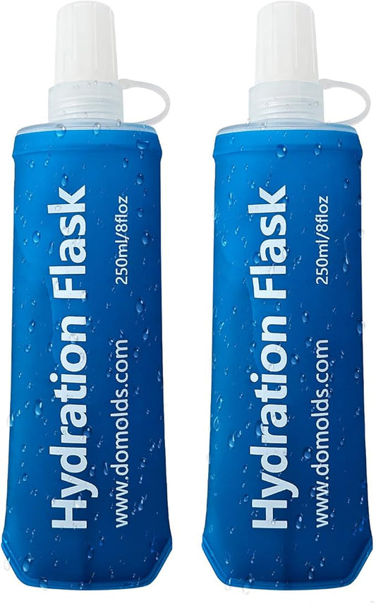 2Pcs 250ml Soft Flask Folding TPU Hydration Flask Running Water Bottle(8.8 oz), Water Pouch for Running Vest, Hiking, Cycling (Blue 250ml)