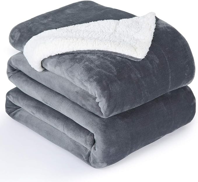 NANPIPER Flannel Blanket Reversible Sherpa Throw Blanket Super Soft Fuzzy Plush Microfiber (90"x90" Gray) Queen