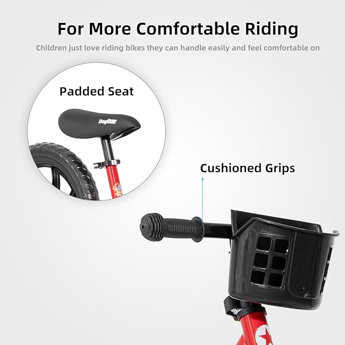 JOYSTAR 12/14 Inch Kids Balance Bike for 18months-5 Years Old Boys Girls, Lightweight Toddler Balance Bikes with Footrest and Handlebar Basket or Doll Seat