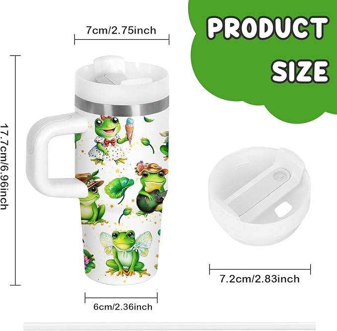 Frog Tumbler Gifts, 14 oz Frog Themed Tumbler with Handle and Straw, Stainless Steel Double Wall Vacuum Insulated Cup Keep Hot Cold - 14oz Travel Mug with Lid Tumblers for Home Work Outdoor Use