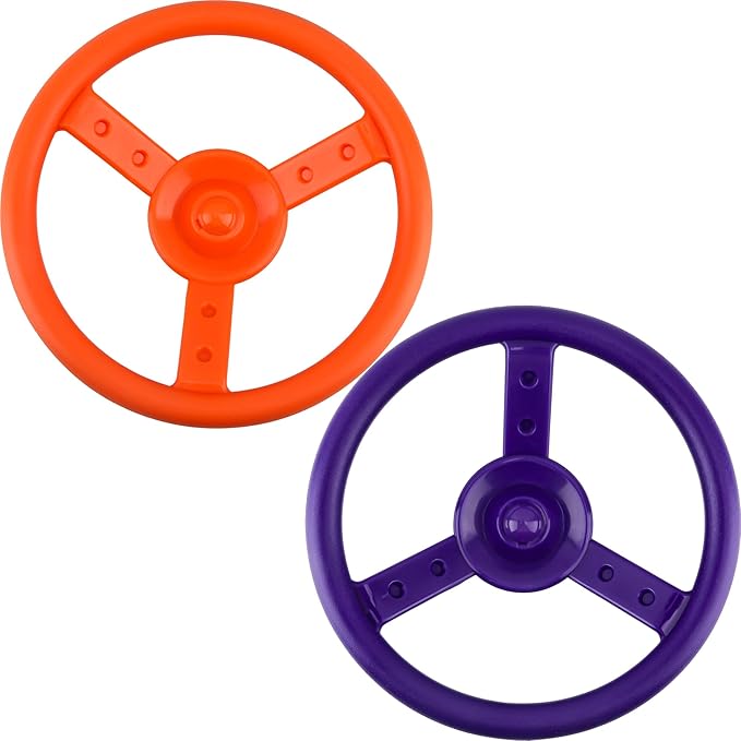 2 Pack Steering Wheel Playset Plastic Pirate Ships Wheel with Mounting Tools for Kids Playground Outdoor Gym (Purple, Orange)