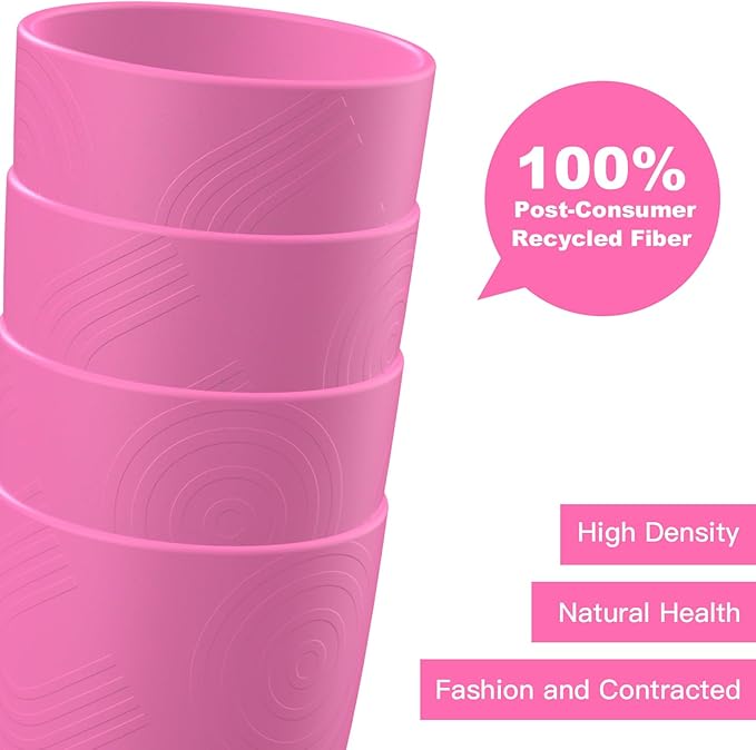 Homienly Wheat Straw Cups 6 PCS Alternative Plastic Cups Reusable Pink Cups Unbreakable Drinking Cup Dishwasher Safe Drinking Glasses Cups for Kitchen, Kids (Pink,12 OZ)