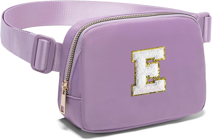 Gitus Birthday Gifts for 8 9 10 11 12 13 Year Old Girls Personalized Fanny Pack Crossbody Bags with Initial Letter Patch Belt Bag for Teen Girls Cute Trendy Stuff Travel Essentials (Lavender-E)