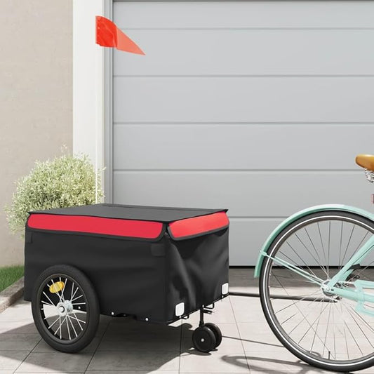 Bike Cargo Trailer, Bicycle Cart Bike Wagon Trailer, Bike Luggage Carrier, Loading Bike Storage Cart, Black and Red, Maximum Load Capacity: 99.2 lb,-438