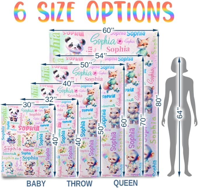 Custom Baby Girl Blanket with Name Personalized Cute Animal Blanket Customized Soft Throw Blanket for Newborn Toddler Teens Baby Shower Birthday