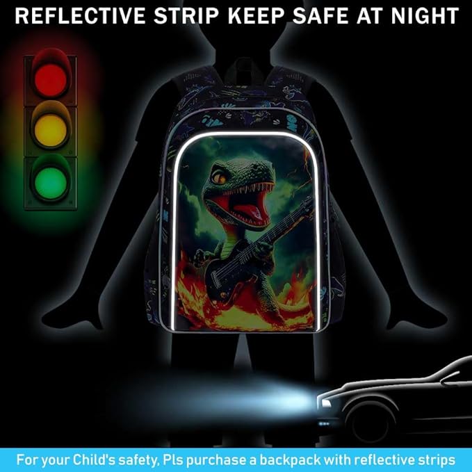 16" Dinosaur Backpack for Boy, 3Pcs Bookbag for Elementary Preschool Kindergarten, Kids School Backpacks with Lunch Box (Black)