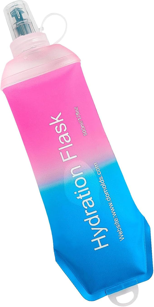 WILDREEDS 500ml Soft Flask, TPU Collapsible Soft Water Bottle for Hydration Pack, Running Vest, Folding Water Bottle for Hiking Cycling Climbing-1Pcs, Pink to Blue