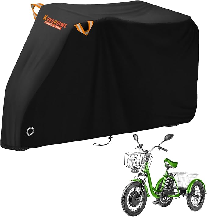 Kovshuiwe Adult Electric Tricycle Cover 26-29 inch 3 Wheel Bicycle Covers Heavy Duty 420D Oxford Strong UV Protection & Windproof, Waterproof Trike Bike Covers