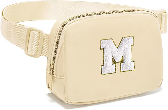 Gitus Birthday Gifts for 8 9 10 11 12 13 Year Old Girls Personalized Fanny Pack Crossbody Bags with Initial Letter Patch Belt Bag for Teen Girls Cute Trendy Stuff Travel Essentials (Beige-M)