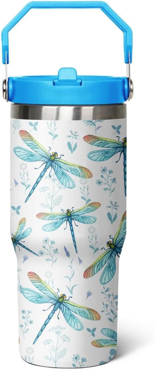 30 oz Dragonfly Tumbler With Lid and Straw,Dragonfly Reusable Water Bottle Cups Coffee Mug Travel Tumbler,Dragonfly Gifts for Women,Dragonfly Ornament, Stuff, Accessories