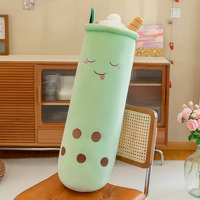 Cute Plushies Plush Plushie Long Plush Pillow Bubble Tea Stuffed Animal Gift for Kids Adults (Green Plush,16 Inch)