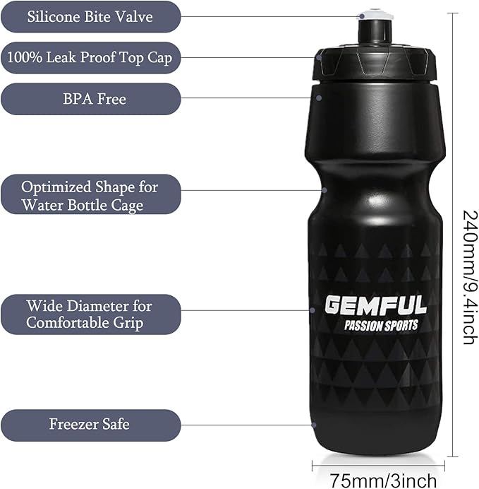 GEMFUL Bike Water Bottle BPA Free 750 ml 2 Pack