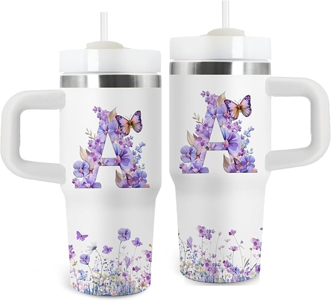 Letter A Tumbler Gifts, 14oz Letter A Themed Tumbler with Handle and Straw, Stainless Steel Double Wall Vacuum Insulated Cup Keep Hot Cold - 14oz Travel Mug with Lid Tumblers for Home Work Outdoor Use