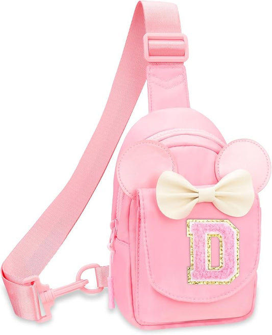 Girls Birthday Gifts for Kids - Initial Pink Small Sling Bags for Girl Fanny Pack Belt Bag for Personalized Crossbody Bags Purse for Kids Daughter Sister Little Girl Gifts Pink D
