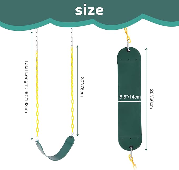 RedSwing Kids Belt Swing 3 PCS, EVA Swings Seat with Heavy Duty Metal Chains, Playground Swing Set Accessories, Safe and Durable, for Outdoor Backyard and Playground Play