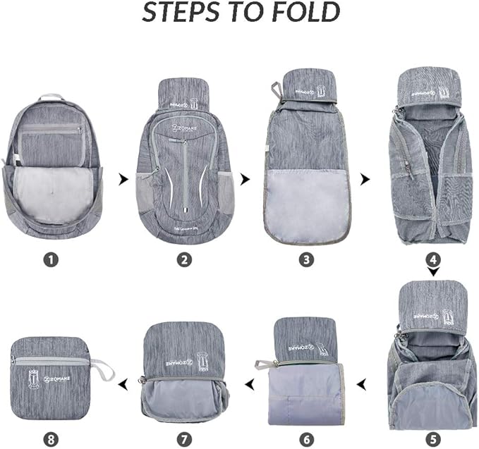 ZOMAKE 25L Ultra Lightweight Packable Backpack, Foldable Hiking Backpacks Water Resistant Small Folding Daypack for Travel(Medium Grey)