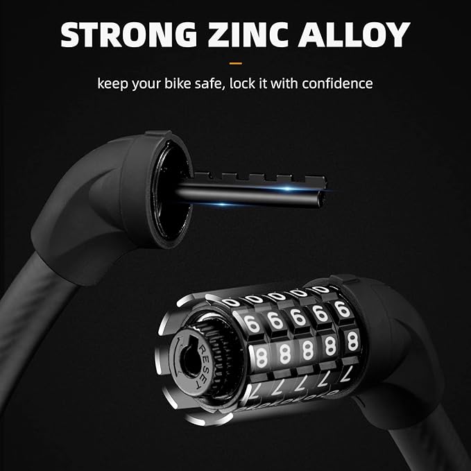 ROCKBROS Bike Lock 5 Digit Cable Lock Lightweight Bicycle Lock Bike Lock Combination Portable Lock for Bike 22inch Black